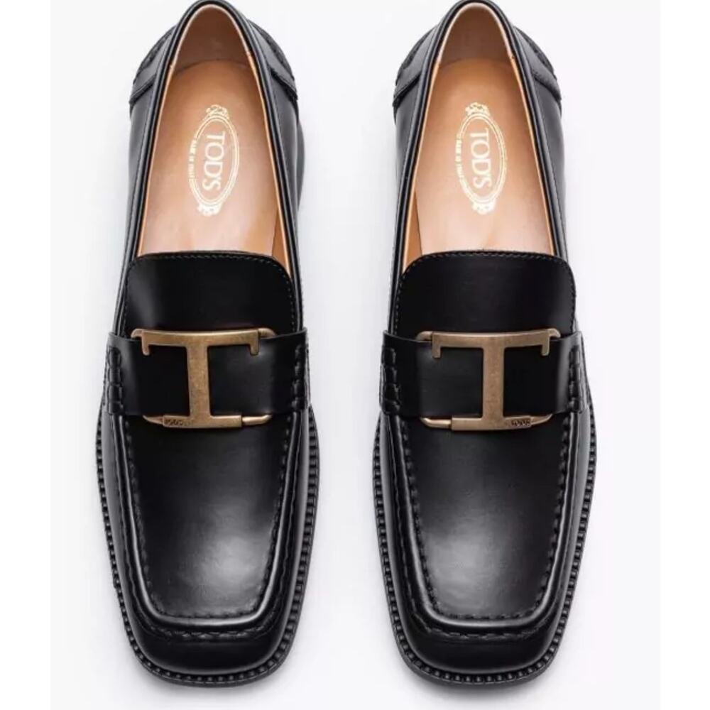 NEW Tod's Woman BLACK T Timeless Loafers in Leather sz 37
